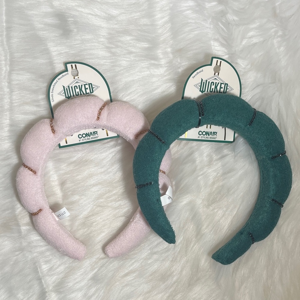 NWT Wicked Scunci Pink and Green Headband Set
